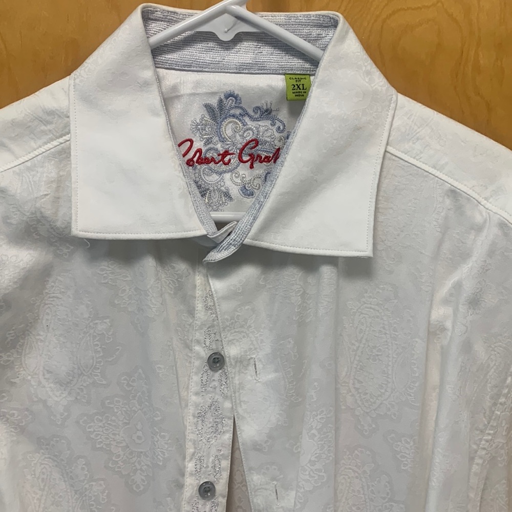 White and silver long sleeve button down shirt